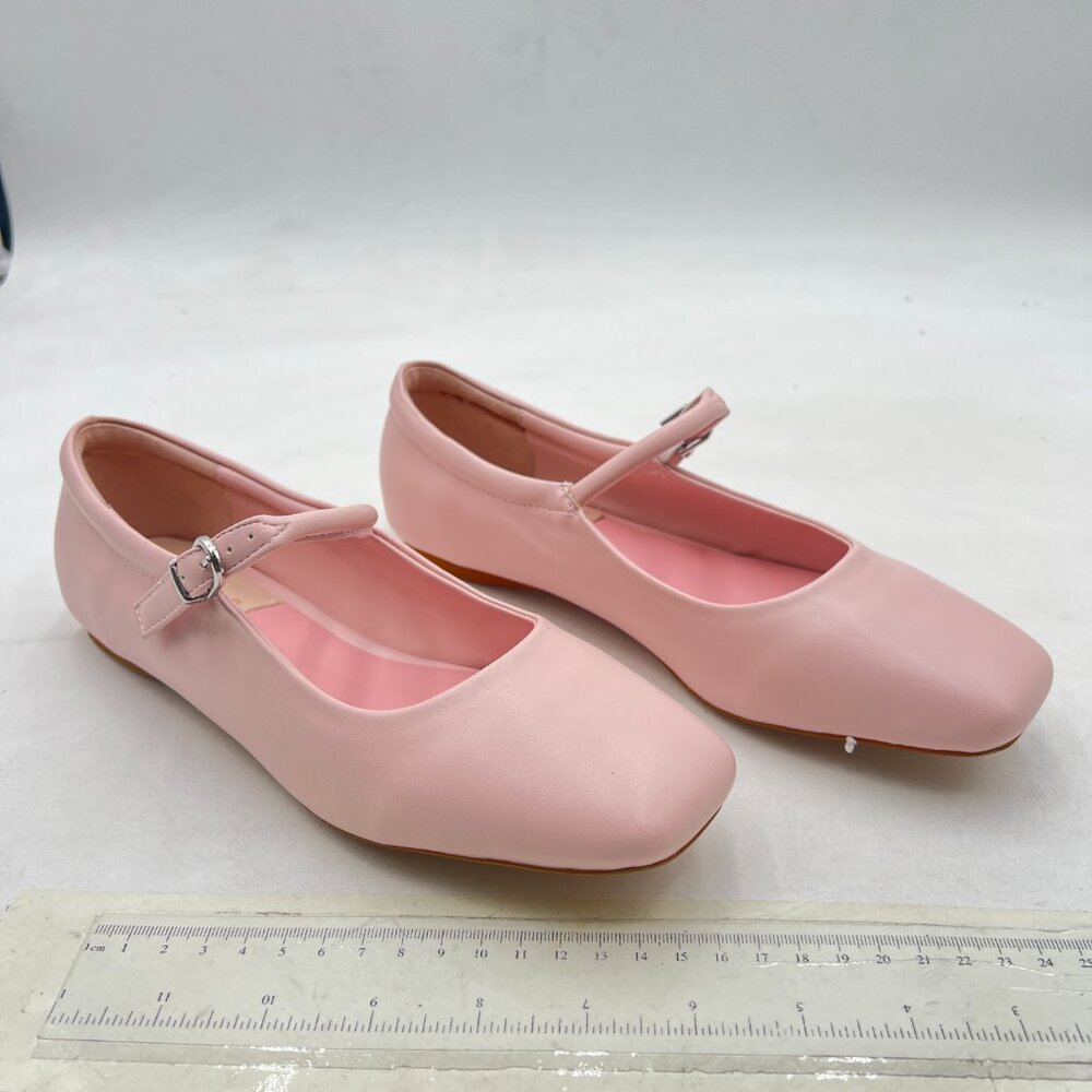 Pink Mary Jane Flats Adjustable Strap Comfortable Square Closed Toe Ballet Shoes - Picture 3 of 7